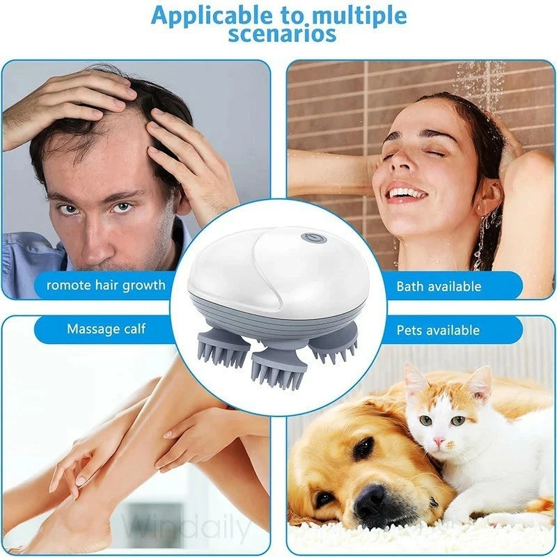 Product with text indicating its versatility for hair growth, massage, bath, and pet use.