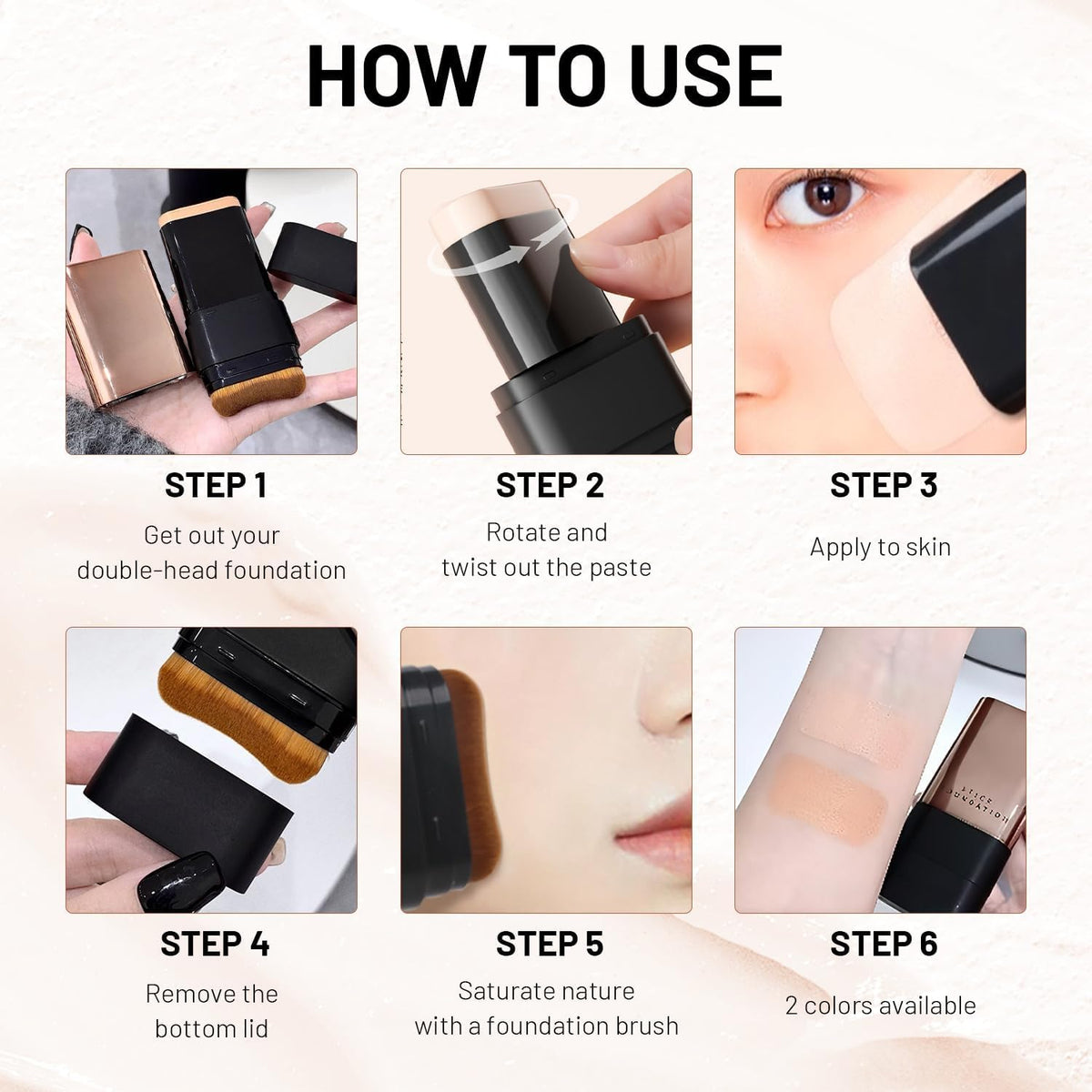 Step-by-step guide on how to use a double-head foundation product.