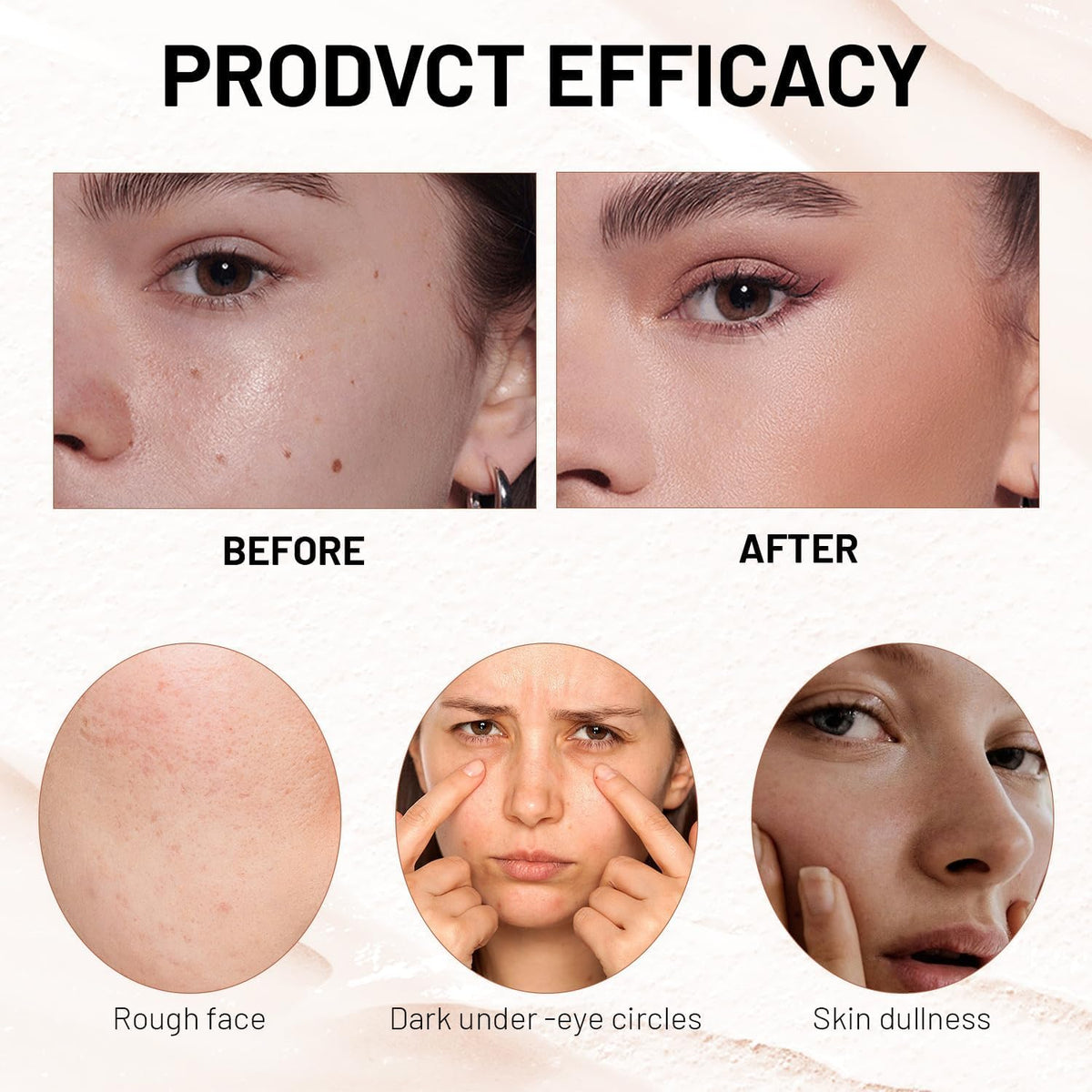 Before and after comparison of a skincare product's effectiveness on a person's face.