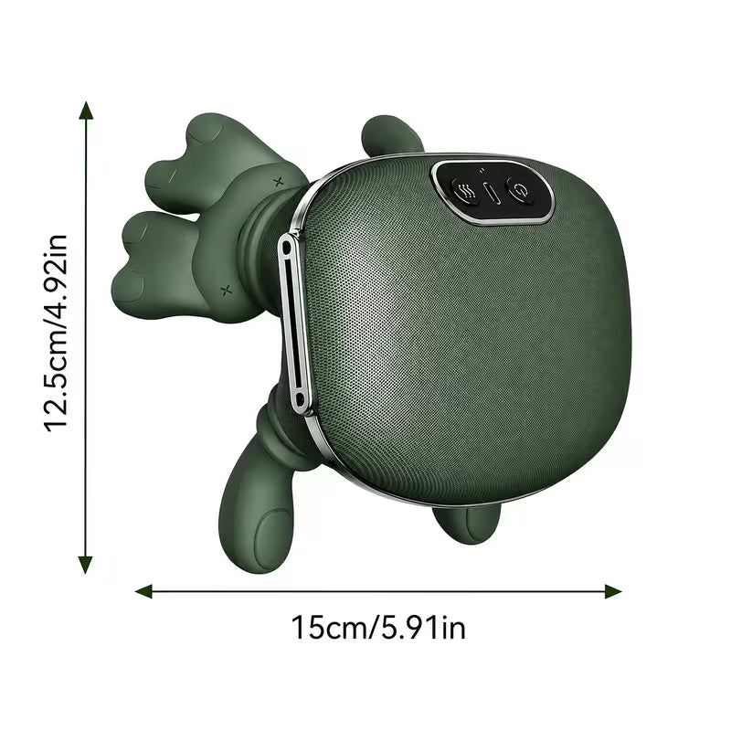 A dark green, animal-shaped portable speaker with dimension markings showing a height of 12.5cm (4.