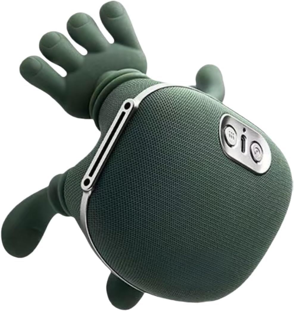 Green garden glove with a built-in speaker on a white background